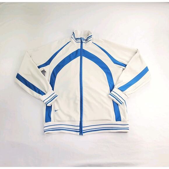 Nike Sz M Mens Weight Full Zip Whit Jacket With Blue Stripe Ca15 - Picture 1 of 9
